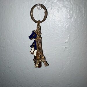Gold Eiffel Tower Keychain with Blue Letters